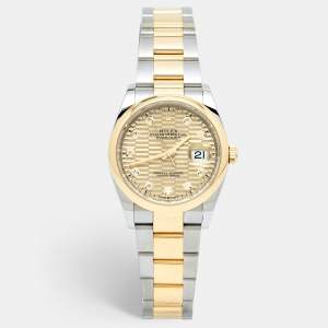 Rolex Champagne 18K Yellow Gold Diamond Oystersteel Datejust 126203-0046 Unisex Wristwatch 36 mm