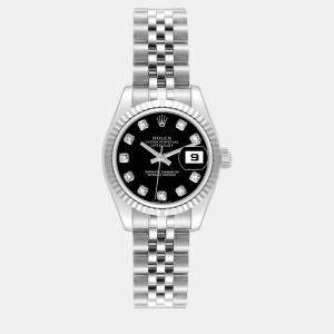 Rolex Datejust Steel White Gold Black Diamond Dial Ladies Watch 179174