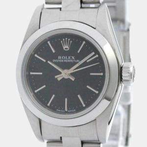 Rolex Black Stainless Steel Oyster Perpetual Automatic Women's Wristwatch 24 mm