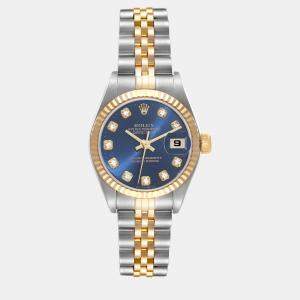 Rolex Datejust Steel Yellow Gold Blue Diamond Dial Ladies Watch 26.0 mm