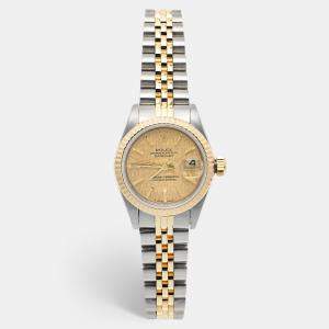 Rolex Champagne Linen Dial 18K Yellow Gold Stainless Steel Datejust 69173 Women's Wristwatch 26 mm