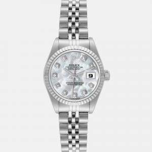 Rolex Datejust Steel White Gold Mother of Pearl Diamond Ladies Watch 79174