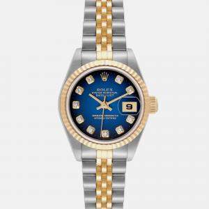 Rolex Datejust Steel Yellow Gold Blue Vignette Diamond Dial Watch 26.0 mm