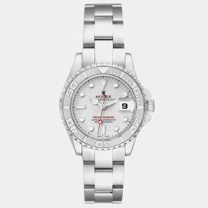 Rolex Yachtmaster Steel Platinum Dial Bezel Ladies Watch 29 mm