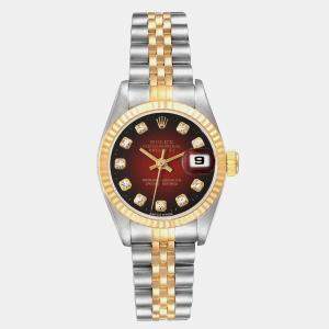 Rolex Datejust Red Diamond Dial Steel Yellow Gold Ladies Watch 26.0 mm