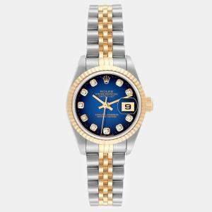 Rolex Datejust Steel Yellow Gold Blue Vignette Diamond Dial Ladies Watch 26.0 mm