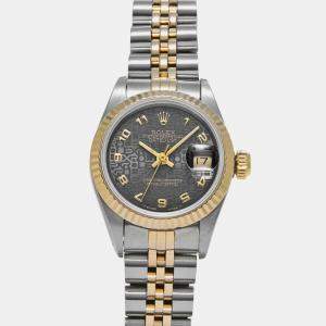 Rolex Black 18k Yellow Gold Stainless Steel Datejust Automatic Women's Wristwatch 26 mm