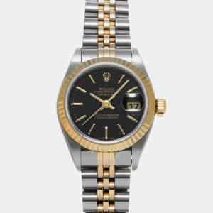 Rolex Black 18k Yellow Gold Stainless Steel Datejust  Automatic Women's Wristwatch 26 mm