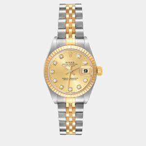 Rolex Datejust Steel Yellow Gold Champagne Diamond Dial Ladies Watch 79173