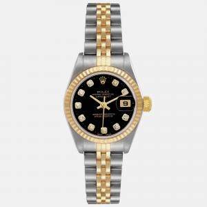 Rolex Datejust Steel Yellow Gold Black Diamond Dial Ladies Watch 79173