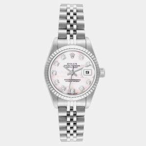 Rolex Datejust Steel White Gold Mother of Pearl Diamond Dial Ladies Watch 26.0 mm