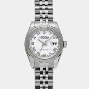 Rolex White Stainless Steel Datejust Automatic Women's Wristwatch 26 mm