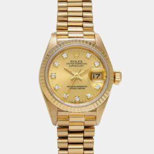 Rolex Champagne 18K Yellow Gold Diamond President Datejust Women's Wristwatch 26 MM