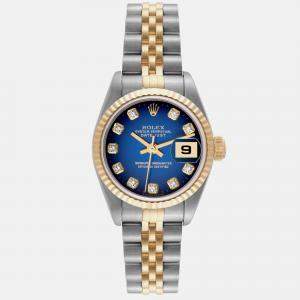 Rolex Datejust Steel Yellow Gold Blue Vignette Diamond Dial Ladies Watch 79173