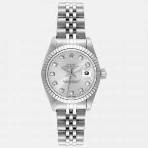 Rolex Datejust Steel White Gold Silver Diamond Dial Ladies Watch 69174 26 mm