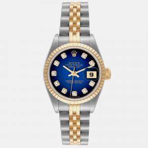 Rolex Datejust Steel Yellow Gold Blue Vignette Diamond Dial Ladies Watch 26.0 mm