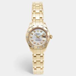 Rolex Mother Of Pearl Diamond 18K Yellow Gold Pearlmaster Datejust 69318 Women's Wristwatch 29 mm