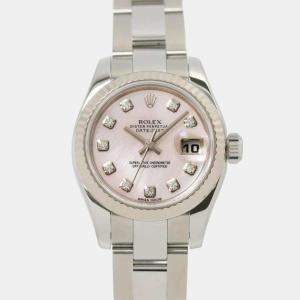 Rolex Diamond Pink Shell 18K White Gold Automatic Datejust 179174NG Roulette Watch