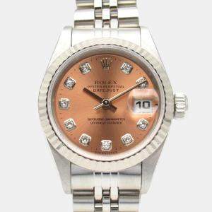 Rolex 18K White Gold Pink Stainless Steel Datejust 10P Diamond U-number Wristwatch