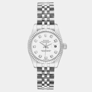 Rolex White Diamond 18k White Gold Stainless Steel Datejust 179174 Automatic Women's Wristwatch 26 mm