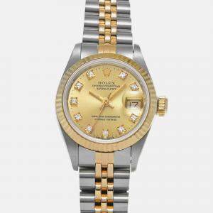 Rolex Champagne Diamond 18k Yellow Gold Stainless Steel Datejust Automatic Women's Wristwatch 26 mm