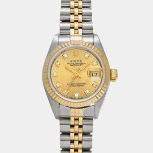 Rolex Champagne Diamond 18k Yellow Gold Stainless Steel Datejust Automatic Women's Wristwatch 26 mm