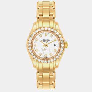 Rolex Pearlmaster Yellow Gold White Dial Diamond Ladies Watch 69298