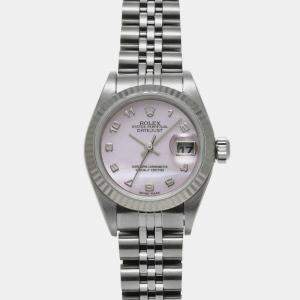 Rolex Pink Shell 18k White Gold Stainless Steel Datejust 79174 Automatic Women's Wristwatch 26 mm