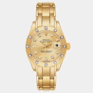 Rolex Pearlmaster Yellow Gold Champagne Diamond Ladies Watch 69318 29 mm