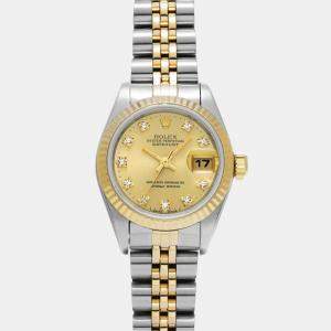 Rolex Champagne Diamond 18k Yellow Gold Stainless Steel Datejust 69173 Automatic Women's Wristwatch 26 mm