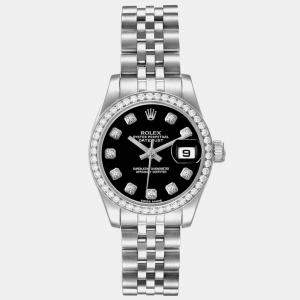 Rolex Datejust Steel White Gold Black Dial Diamond Ladies Watch 26.0 mm