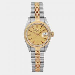 Pre Owned Rolex Champagne 18K Yellow Gold Stainless Steel Datejust 69173 Automatic Women's Wristwatch 26 mm