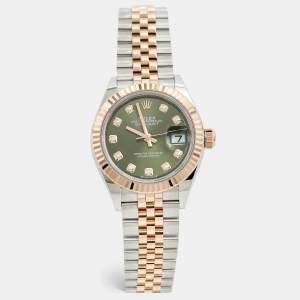 Rolex Green Diamond 18k Rose Gold Stainless Steel Datejust 279171 Women's Wristwatch 28 mm