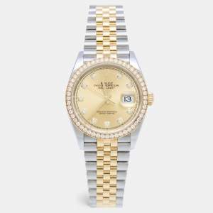 Rolex Champagne Diamond 18k Yellow Gold Stainless Steel 126283RBR Women's Wristwatch 36 mm