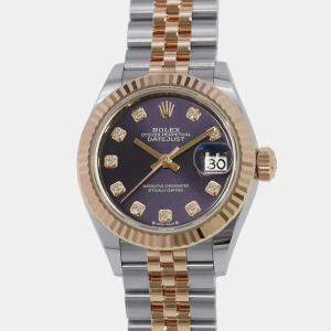 Rolex Aubergine Diamond 18k Rose Gold Stainless Steel Datejust 279171 Automatic Women's Wristwatch 28 mm