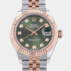 Rolex Green Steel 18K Rose Gold Lady Datejust Automatic Women's Wristwatch 28 mm