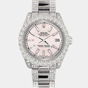 Rolex Custom Ice Pink 7.2ct Diamonds Stainless Steel Datejust 178240 Automatic Women's Wristwatch 31mm