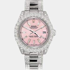 Rolex Custom Pink 7.2ct Diamonds Stainless Steel Datejust 178240 Automatic Women's Wristwatch 31mm