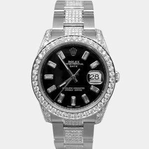 Rolex Custom Black 7.4ct Diamonds Stainless Steel Date  Automatic Men's Wristwatch 34mm