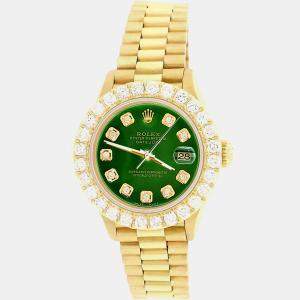 Rolex Custom Olive green 2ct Diamonds 18K Yellow Gold President Datejust  Automatic Women's Wristwatch 26mm