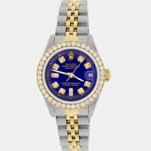 Rolex Custom Blue 0,85ct Diamonds 18K Yellow Gold Stainless Steel Datejust  Automatic Women's Wristwatch 26mm