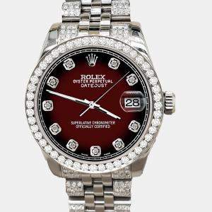 Rolex Custom Maroon Vignette 3.30ct Diamonds Stainless Steel Datejust 178240 Automatic Women's Wristwatch 31mm
