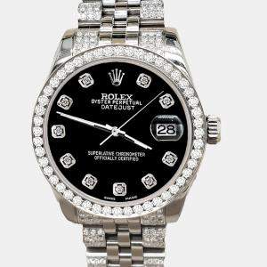 Rolex Custom Black 3.30ct Diamonds Stainless Steel Datejust 178240 Automatic Women's Wristwatch 31mm