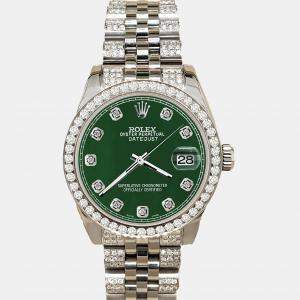 Rolex Custom Forest Green 3.30ct Diamonds Stainless Steel Datejust 178240 Automatic Women's Wristwatch 31mm