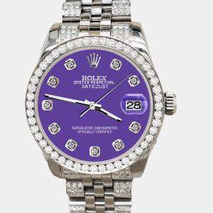 Rolex Custom Pastel Purple 3.30ct Diamonds Stainless Steel Datejust 178240 Automatic Women's Wristwatch 31mm