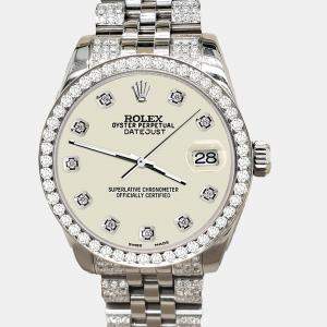 Rolex Custom Satin Linen 3.30ct Diamonds Stainless Steel Datejust 178240 Automatic Women's Wristwatch 31mm