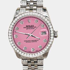 Rolex Custom Hot Pink 3.30ct Diamonds Stainless Steel Datejust 178240 Automatic Women's Wristwatch 31mm