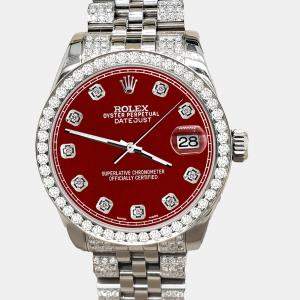 Rolex Custom Imperial Red 3.30ct Diamonds Stainless Steel Datejust 178240 Automatic Women's Wristwatch 31mm
