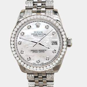 Rolex Custom White 3.30ct Diamonds Stainless Steel Datejust 178240 Automatic Women's Wristwatch 31mm