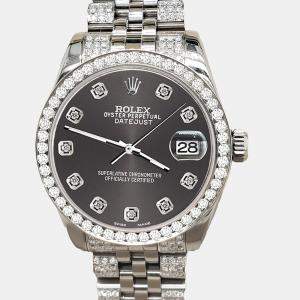 Rolex Custom Rhodium Gray 3.30ct Diamonds Stainless Steel Datejust 178240 Automatic Women's Wristwatch 31mm